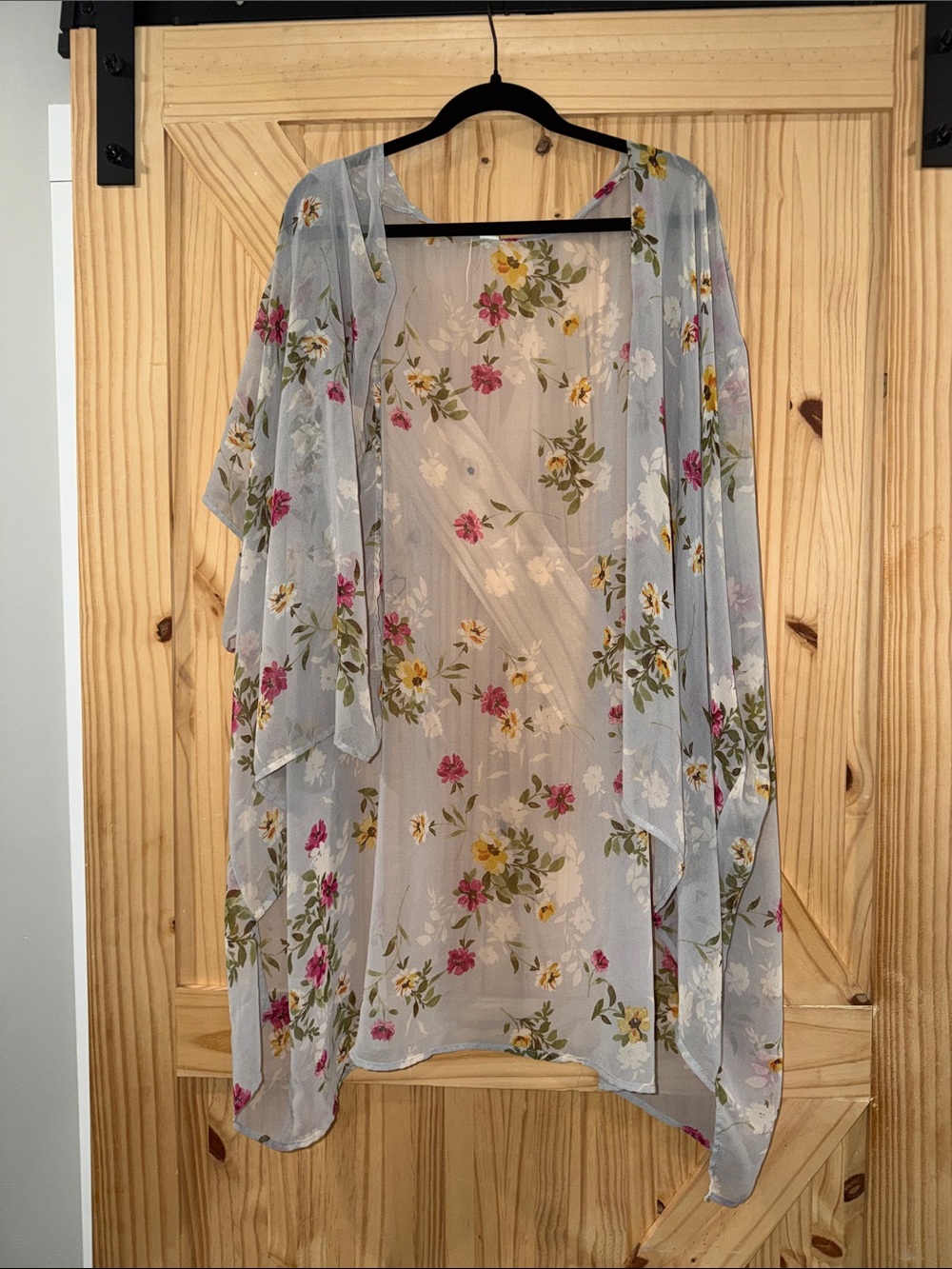 Sheer Light Blue Floral Kimono - Lightweight Cover-Up